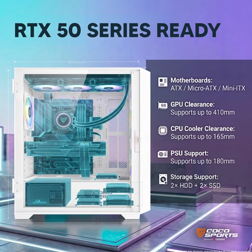 Coco Sports RAMPAGE Elite White ARGB ATX Mid Tower Case