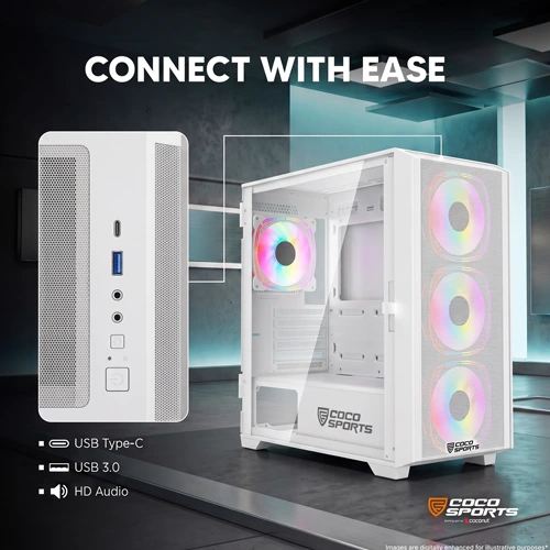 Coco Sports RAMPAGE Elite White ARGB ATX Mid Tower Case