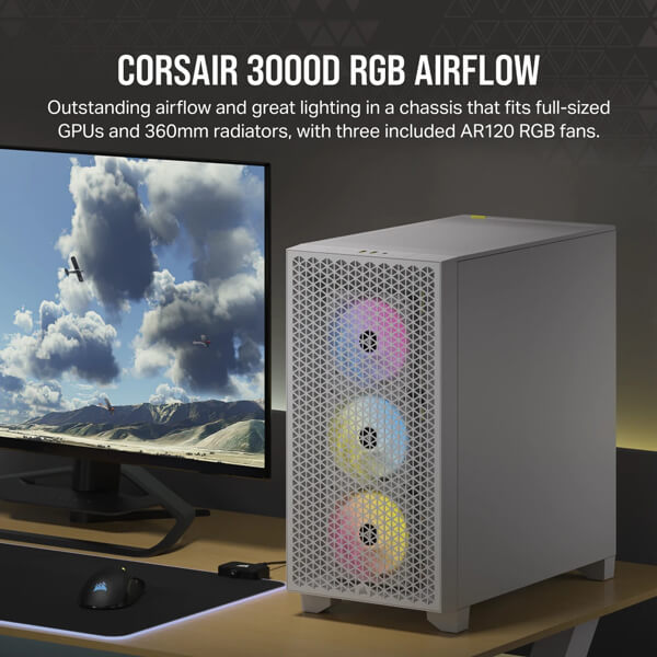 Corsair 3000D RGB Airflow White ATX Mid-Tower Case
