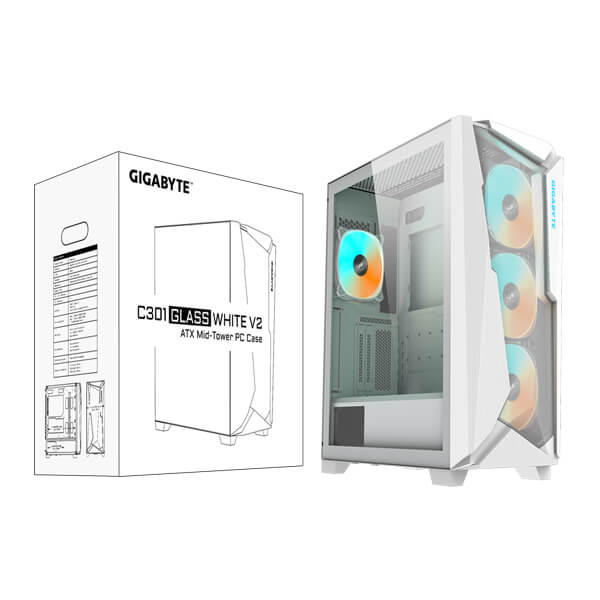 Gigabyte C301 Glass V2 ARGB White E-ATX Mid Tower Case