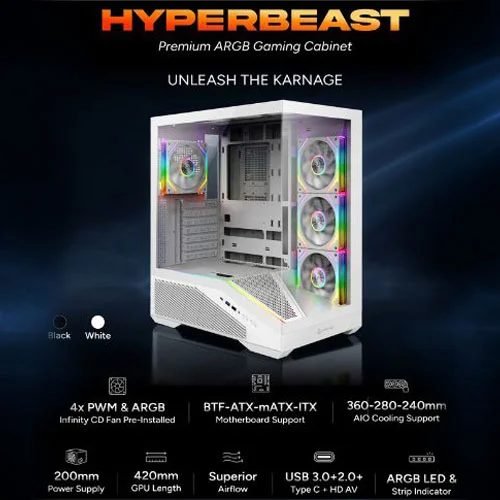Karnage Hyperbeast White ARGB ATX Mid Tower Case