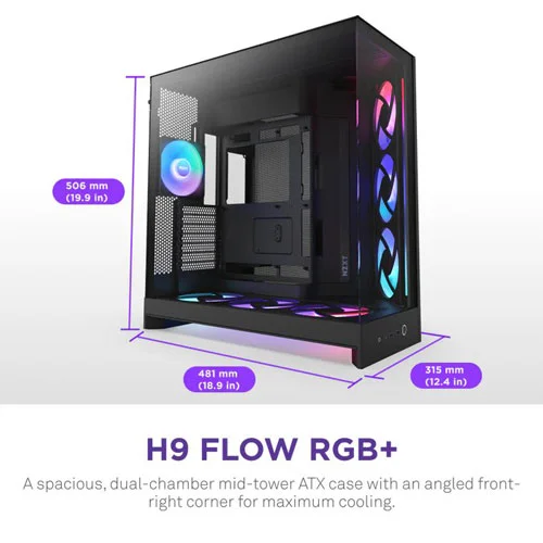 Nzxt H9 Flow RGB Plus 2025 Edition E-ATX Mid Tower Case