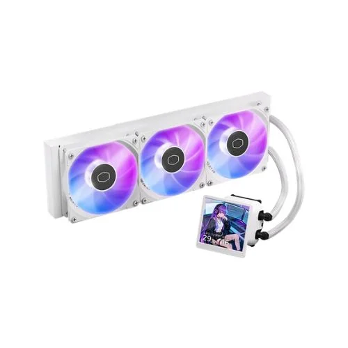 Cooler Master MasterLiquid Core 360mm White ARGB CPU Liquid Cooler with 4-inch LCD Display