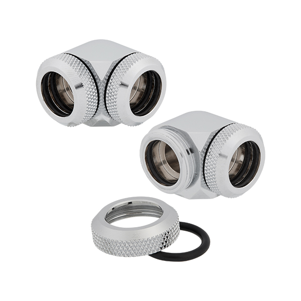 Corsair Hydro X Series XF Hardline 90° 14mm OD Fitting Twin Pack (Chrome)