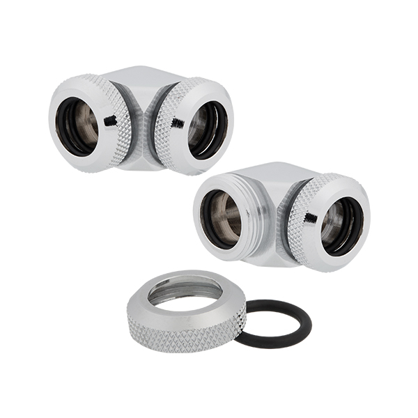 Corsair Hydro X Series XF Hardline 90° 12mm OD Fitting Twin Pack (Chrome)