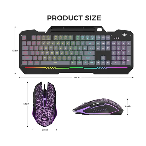 Aula T102 Gaming Keyboard and Mouse Combo With Black Panel Grey Keycaps