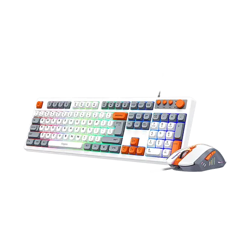 Fingers CubikCombo Rangeela Series RGB White & Orange-Grey Keyboard and Mouse