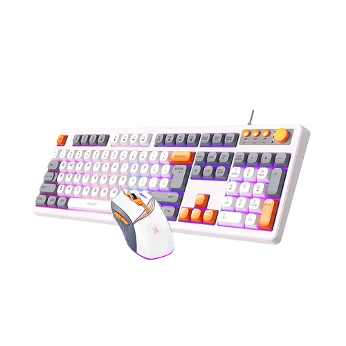 Fingers CubikCombo Rangeela Series RGB White & Orange-Grey Keyboard and Mouse
