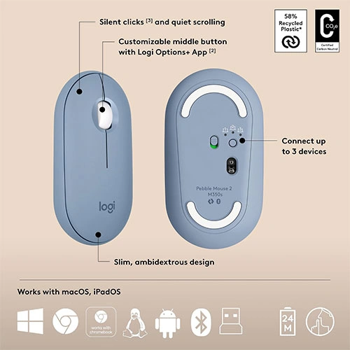 Logitech Pebble 2 Blue Keyboard and Mouse Combo