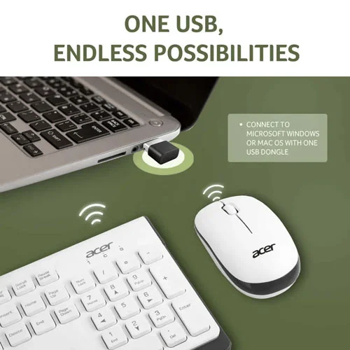 Acer Wireless White Keyboard and Mouse Combo