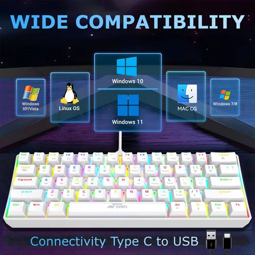 Ant Esports MK1300 V2 White Mini Keyboard with Brown Switches