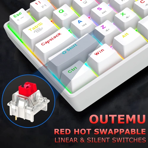 Ant Esports MK1300 V2 Mini RGB White Keyboard with Red Switches