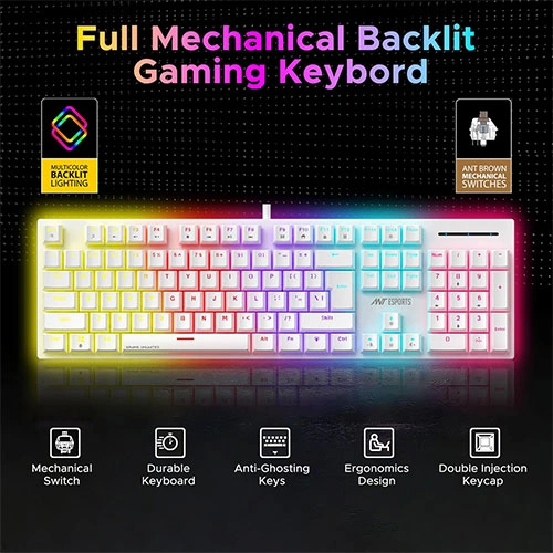 Ant Esports MK3400 Pro V3 White Mechanical Gaming Keyboard with Brown Switches