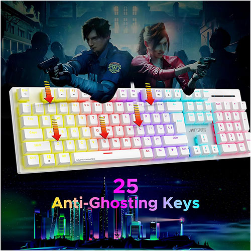 Ant Esports MK3400 Pro V3 White Mechanical Gaming Keyboard with Red Switches