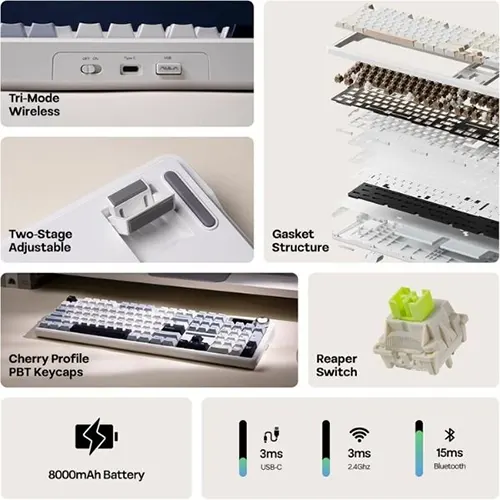 Aula F108PRO Ice Blue Tri-Mode Mechanical Gaming Keyboard with Reaper Switch