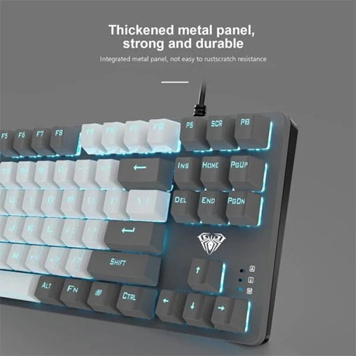 Aula F3287 Mechanical Gaming Grey White Keyboard with Blue Switches
