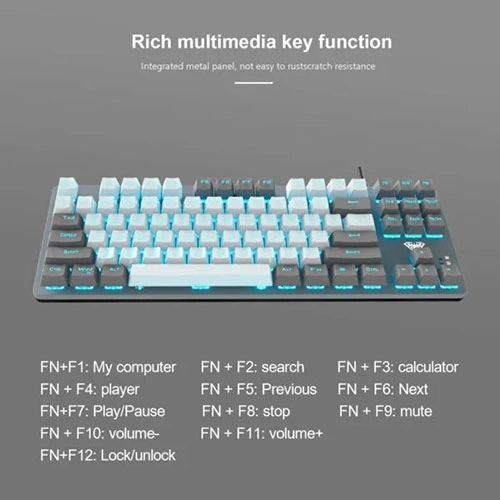Aula F3287 Mechanical Gaming Grey White Keyboard with Blue Switches