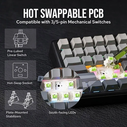 Aula F75 Max Side Engraved Keycaps Wireless Tri Mode RGB 75 Percent Mechanical Gaming Gradient Gray Keyboard With Reaper Switch