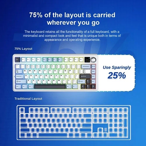 Aula F75 Max Wireless Tri Mode RGB 75 Percent Mechanical Gaming Ice Blue Keyboard With Reaper Switch