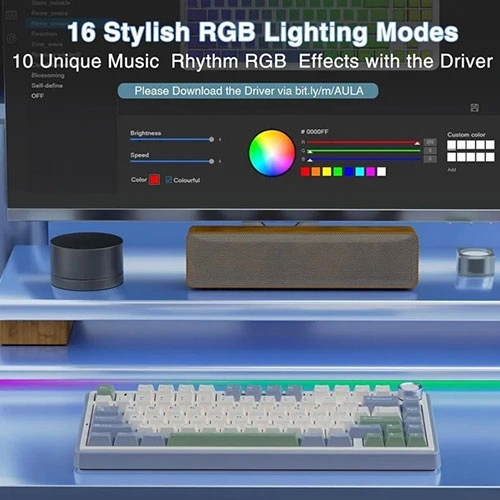 Aula F75 Wireless Tri Mode RGB 75 Percent Mechanical Gaming Cedar Green Keyboard With Reaper Switch