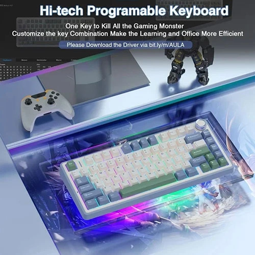 Aula F75 Wireless Tri Mode RGB 75 Percent Mechanical Gaming Cedar Green Keyboard With Reaper Switch