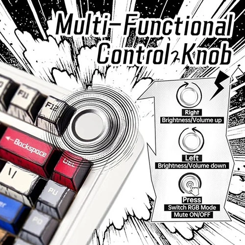 Aula F75 Comic Keycap Wireless Tri Mode RGB 75 Percent Mechanical Gaming Keyboard With Reaper Switch