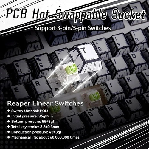 Aula F75 Comic Keycap Wireless Tri Mode RGB 75 Percent Mechanical Gaming Keyboard With Reaper Switch