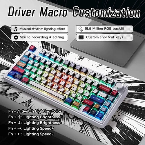 Aula F75 Comic Keycap Wireless Tri Mode RGB 75 Percent Mechanical Gaming Keyboard With Reaper Switch