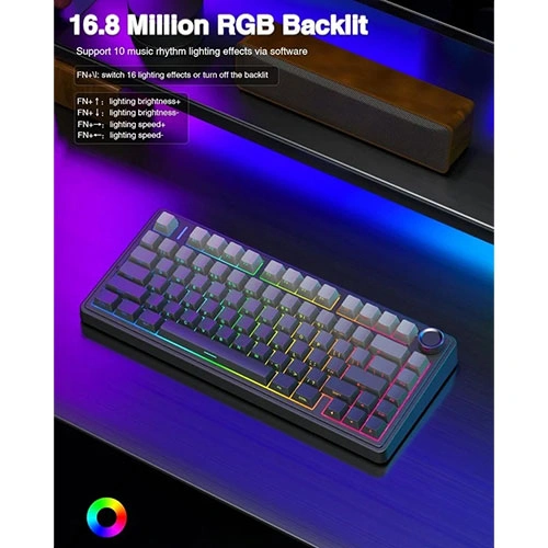 Aula F75 Side Engraved Keycaps Wireless Tri Mode RGB 75 Percent Mechanical Gaming Gradient Gray Keyboard With Reaper Switch