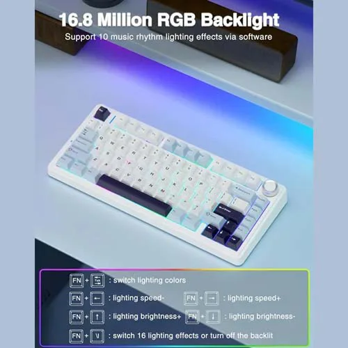 Aula F75 Wireless Tri Mode RGB Ice Blue 75 Percent Mechanical Gaming Keyboard With Reaper Switch
