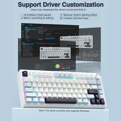 Aula F75 Wireless Tri Mode RGB Ice Blue 75 Percent Mechanical Gaming Keyboard With Reaper Switch
