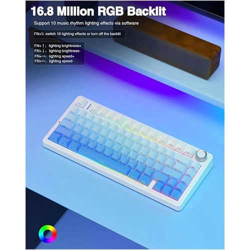 Aula F75 Side Engraved Keycaps Wireless Tri Mode RGB 75 Percent Mechanical Gaming Gradient Blue Keyboard With Star Vector Switch