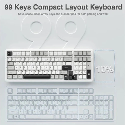 Aula F99 Tri Mode RGB Mechanical Gaming Grey White Keyboard With Graywood Switches
