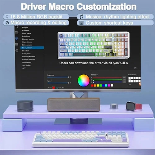 Aula F99 Tri Mode RGB Mechanical Gaming Blue White Keyboard with Graywood Switches