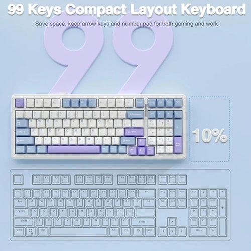 Aula F99 Tri Mode RGB Mechanical Gaming Blue White Keyboard with Graywood Switches