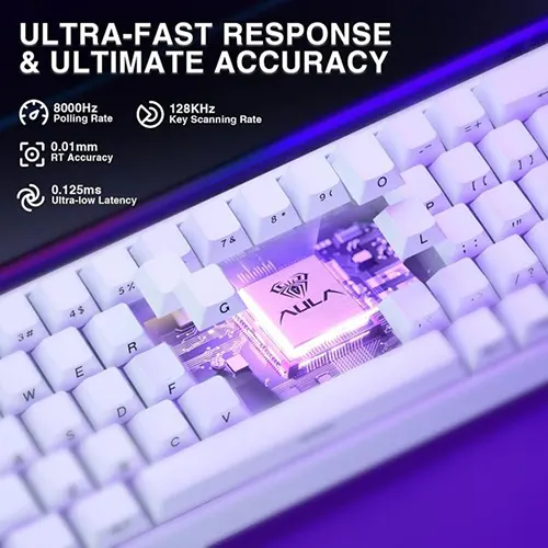 AULA Hero 68 HE 65 Percent White RGB Gaming Keyboard with Magnetic Switch