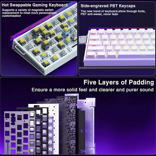 AULA Hero 68 HE 65 Percent White RGB Gaming Keyboard with Magnetic Switch