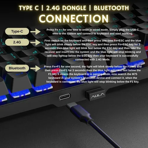 Aula M75 Tri-Mode RGB Mechanical Gaming Keyboard With Red Switches