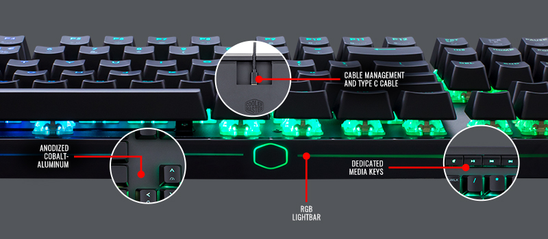front shot of keyboard with features