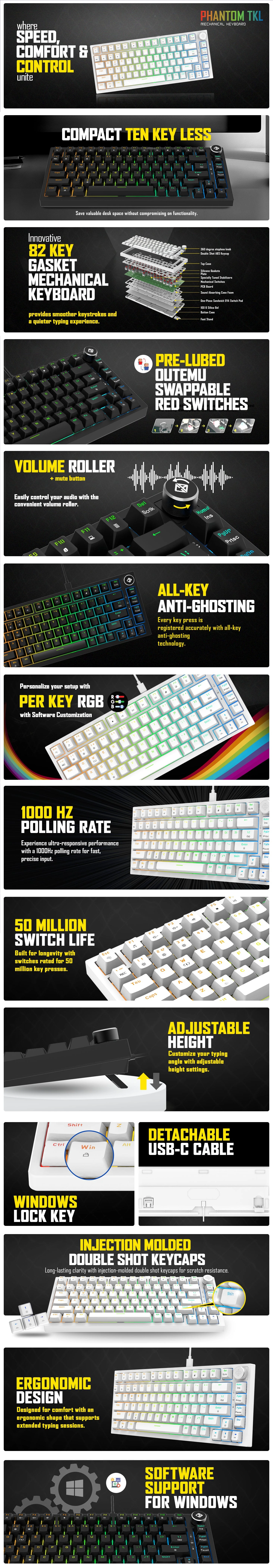Cosmic Byte CB-GK-43 Phantom TKL Gasket Mechanical WH Keyboard