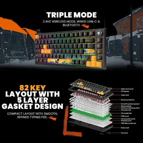 Cosmic Byte Phantom TKL Tri-Mode Keyboard with Red Mechanical Switch