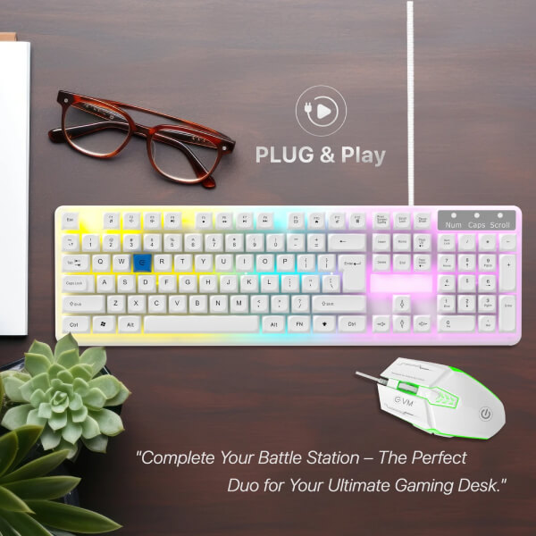 EVM EnHawk 7B23 White Keyboard and Mouse Combo
