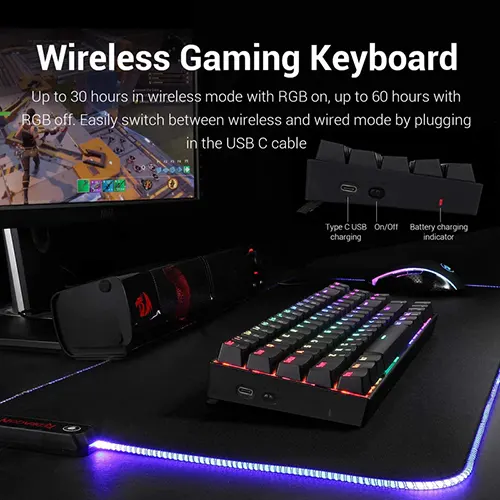 Redragon Deimos K599 TKL Wireless Mechanical RGB Gaming Keyboard With Outemu Red Switch