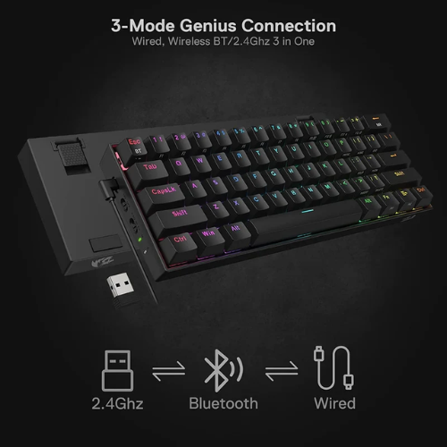 Redragon Draconic Pro K530 Pro Tri-Mode Keyboard with Red Mechanical Switches