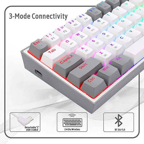 Redragon Fizz Pro K616 White and Grey Wireless Mechanical RGB Gaming Keyboard With Red Switch