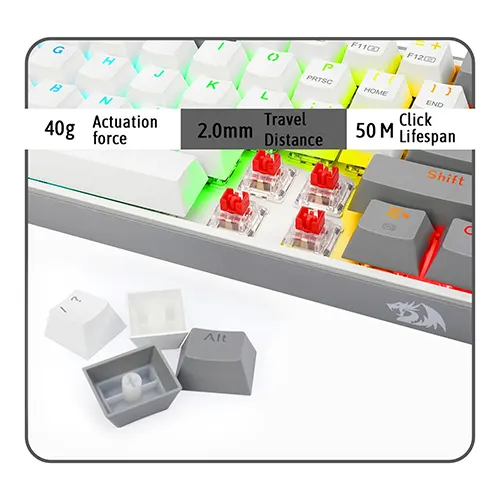Redragon Fizz Pro K616 White and Grey Wireless Mechanical RGB Gaming Keyboard With Red Switch