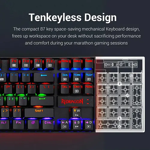 Redragon Kumara K552 TKL Rainbow Backlight Mechanical Gaming Keyboard With Outemu Red Switch