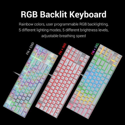 Redragon Kumara K552 TKL RGB Mechanical White Keyboard with Blue Switches