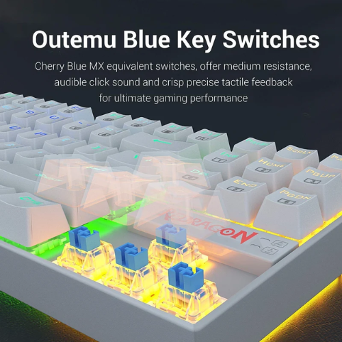 Redragon Kumara K552 TKL RGB Mechanical White Keyboard with Blue Switches