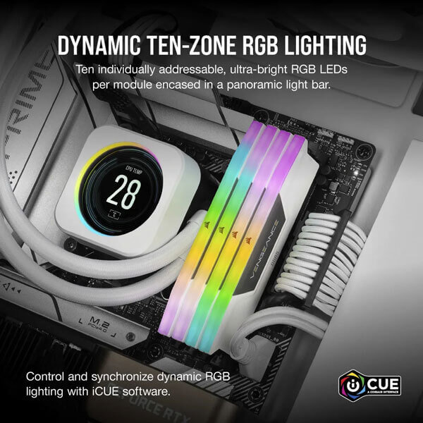 Corsair Vengeance RGB 64GB (32GBx2) 5600MHz CL40 DDR5 White Ram